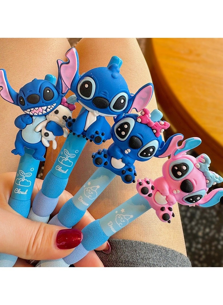 Disney 4pcs Stitch gel pen plush keychain pen, a gift or prize for elementary school students, manual push pen - Image 1